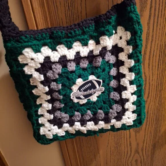 Handmade Philadelphia Eagles Granny Square Crossbody Bag - Picture 3 of 5